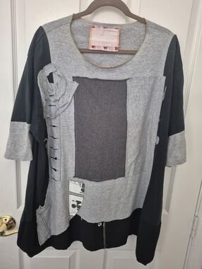 Gray and Charcoal Patchwork Tunic Top Oversized 2x